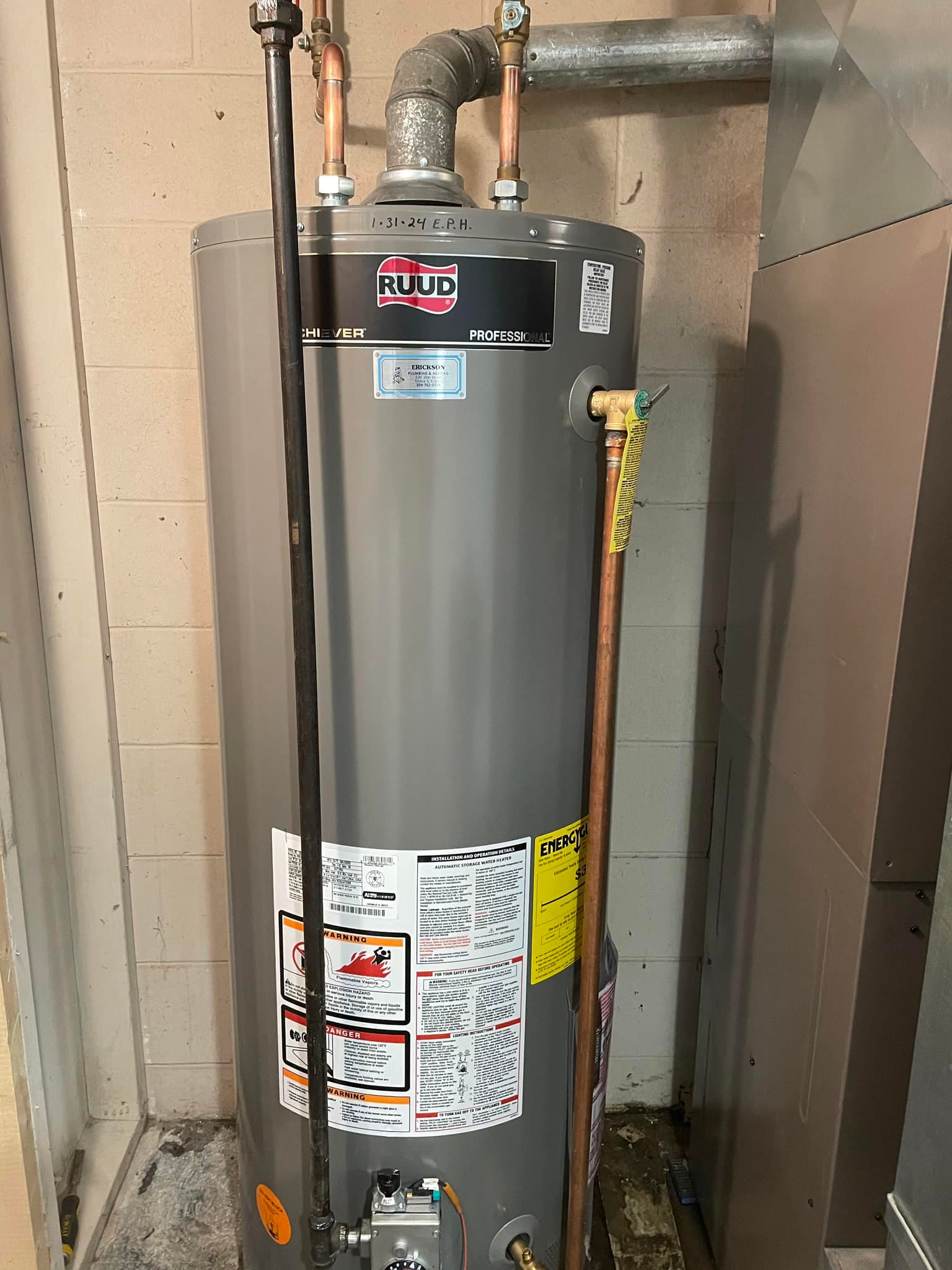 Ruud water heater installation by Boone Plumbing